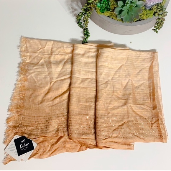 Echo Gold Ombré Sequin Fray Edge Neck Scarf new with tags shawl wrap - Picture 1 of 8